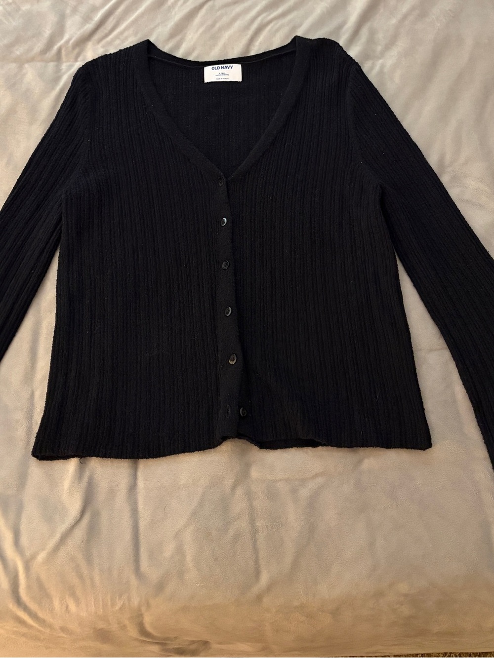 Old Navy Black Ribbed V-Neck Button Cardigan TALL length